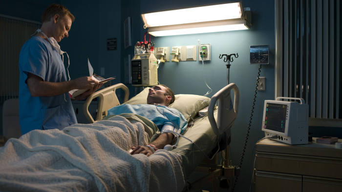 A patient and doctor in a hospital